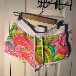 Lilly Pulitzer Pink and Green Athletic Shorts with Tropical Print